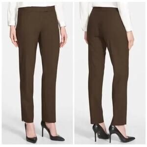 Lafayette 148 Womens Irving Straight Leg Dress Pants M Chestnut Brown Career